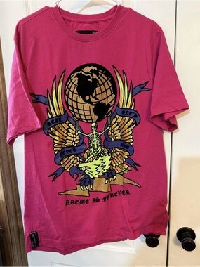 Men's Graphic Short-Sleeve Tee in Pink with Eagle Globe Motif